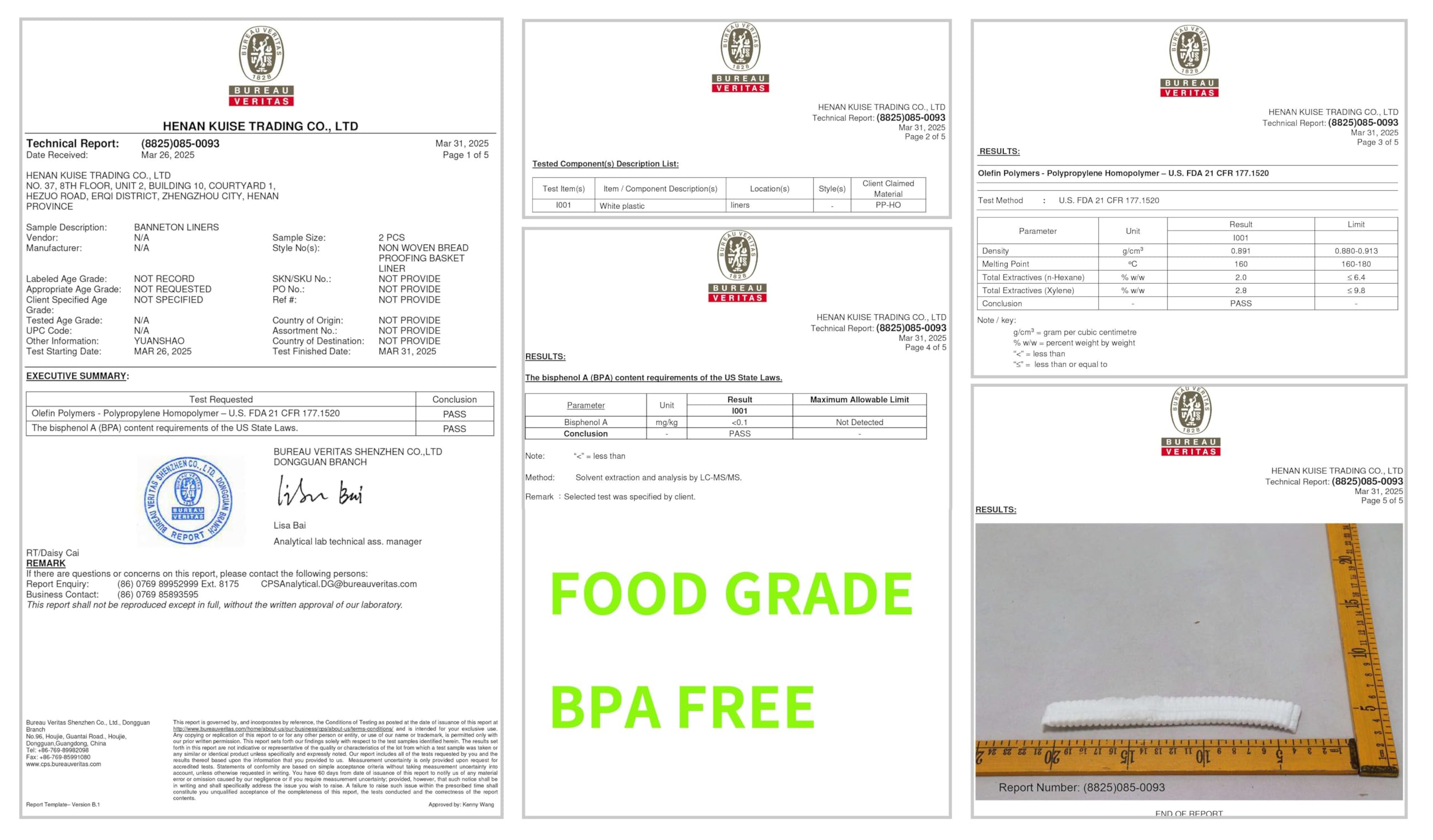 Material alimentario PP Yuanshao, liner seguro para masas.
