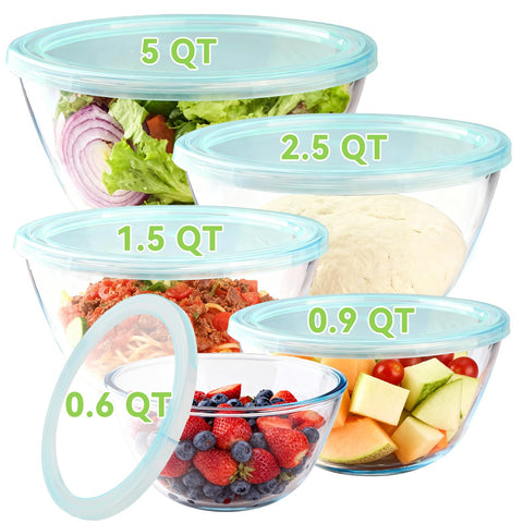 YUANYE cuencos de vidrio con tapas para mezclar ensaladas y servir