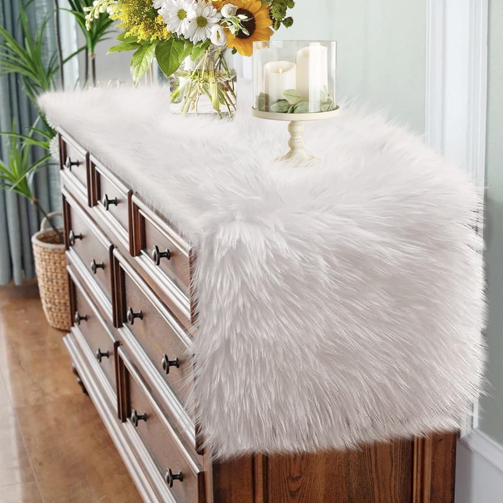 Yuboo accesorio de mesa elegante, pelo blanco suave para regalos y celebraciones
