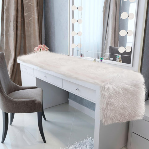 Yuboo corredor de mesa tocador, pelo blanco, para cubrir superficies y dar calidez
