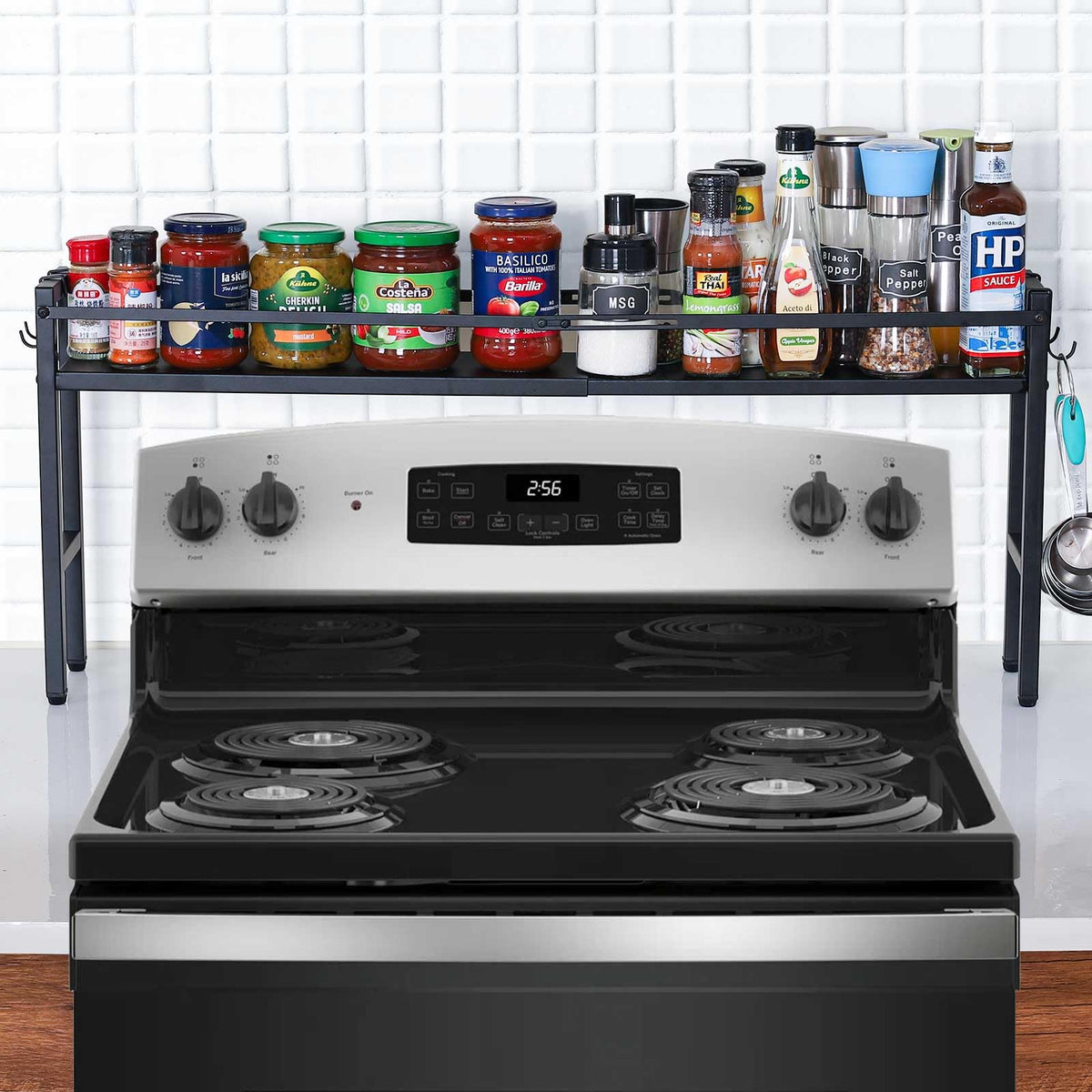 Yudeke estante de cocina extensible encimera con especias al alcance para mayor organización.