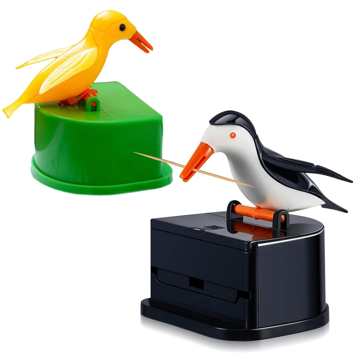 Dispenser de palillos YudeWater en forma de pájaro, frontal; práctico y compacto para la mesa.