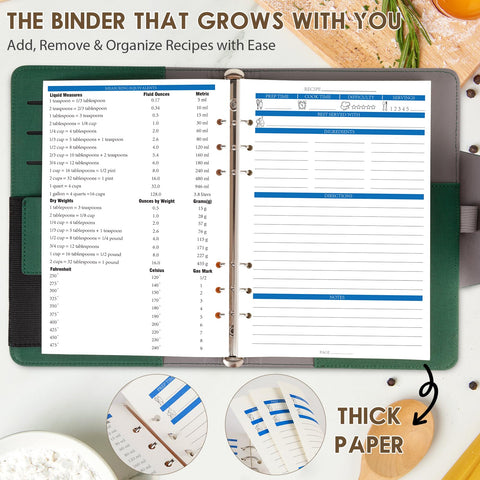 YUHUEDIT cuaderno de recetas con anillas recargables para ampliar y reorganizar