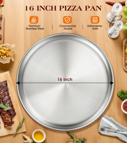 Bandeja para pizza Yuiicaov en acero inoxidable, superficie brillante y duradera.