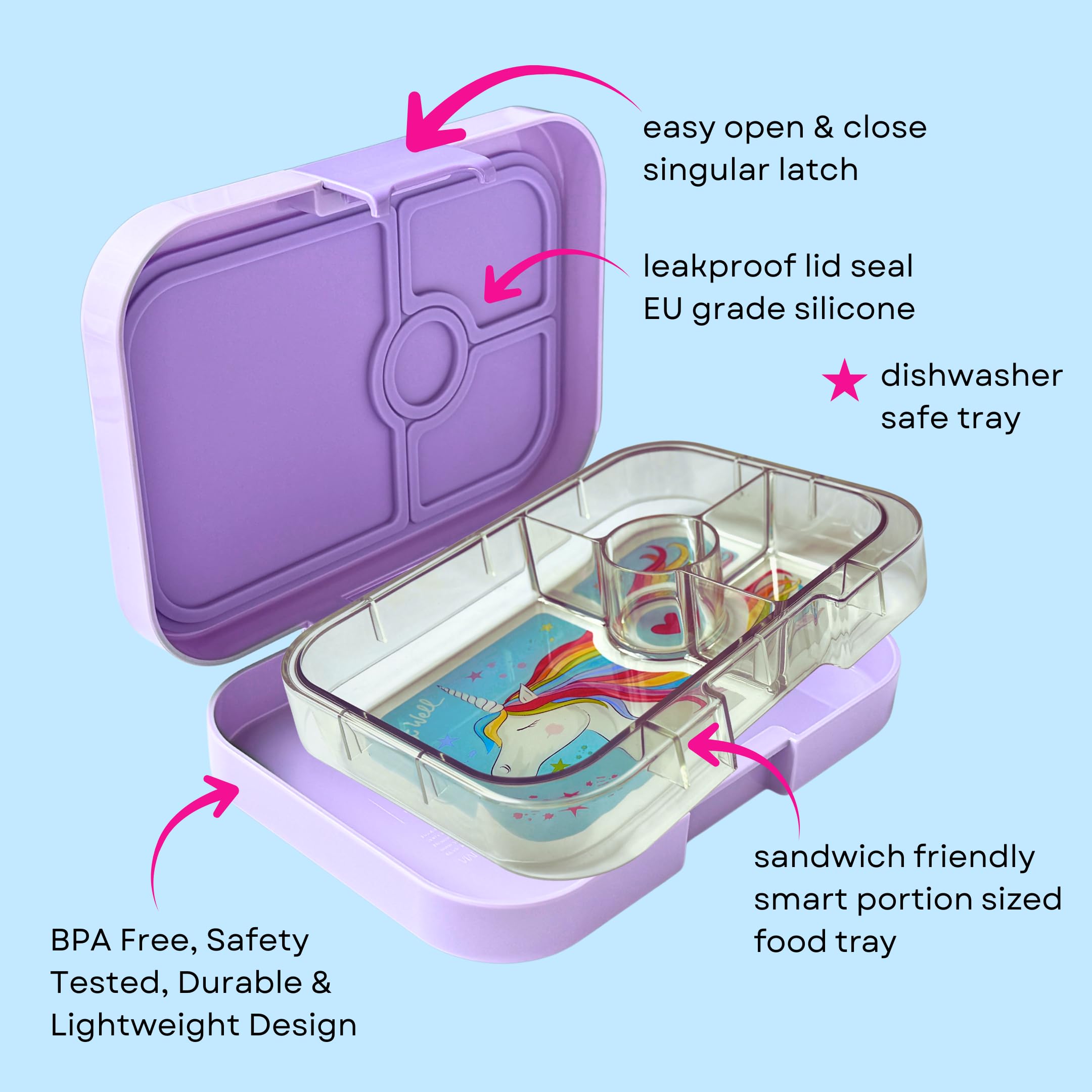 Yumbox Panino Lavanda Unicornio con rejilla separadores removible.