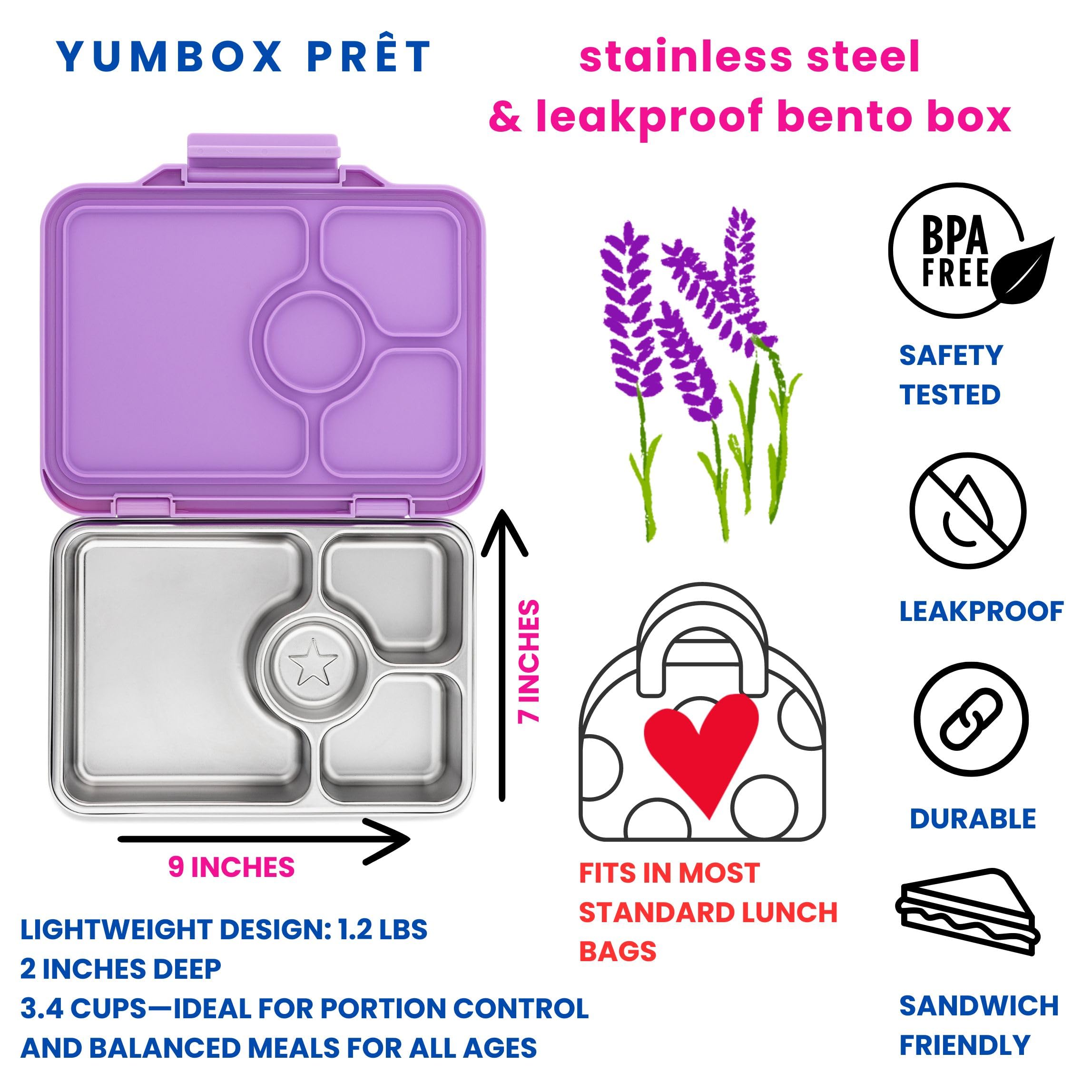 Yumbox Prêt con pestillo de apertura fácil para acceso sencillo a la comida.