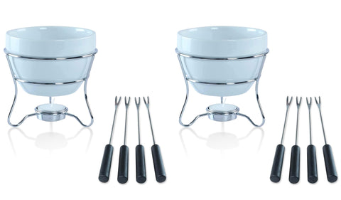 Yumchikel set fondue cerámico blanco, diseño elegante para chocolate y quesos.