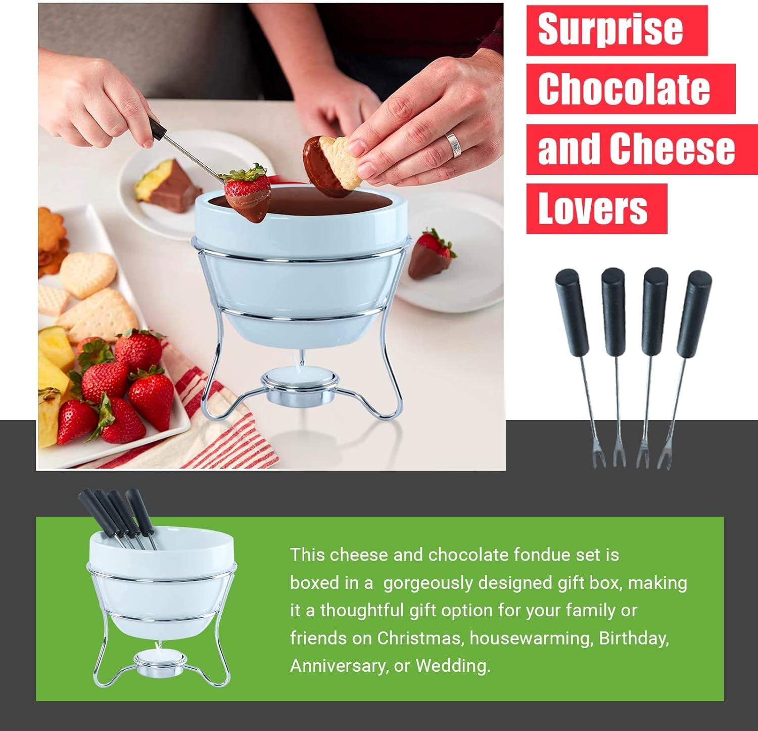 Yumchikel set fondue multiusos para salsas, postres y bebidas calientes.