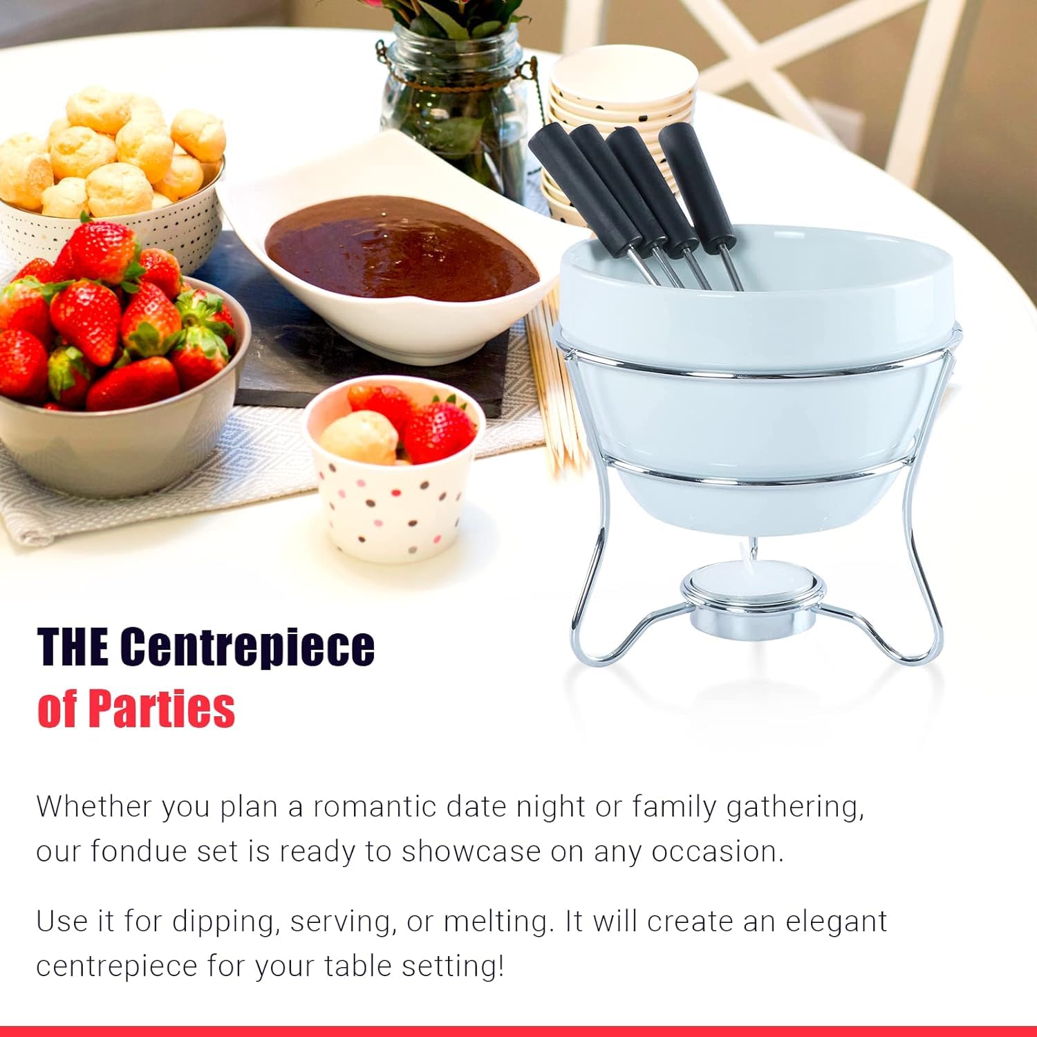 Yumchikel tenedores fondue inox, agarre cómodo para mojar frutas.