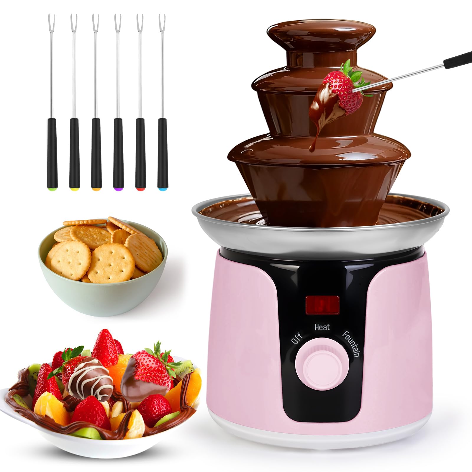 Fuente de chocolate Yummy Sam con tres niveles en acero inoxidable para fiestas en casa