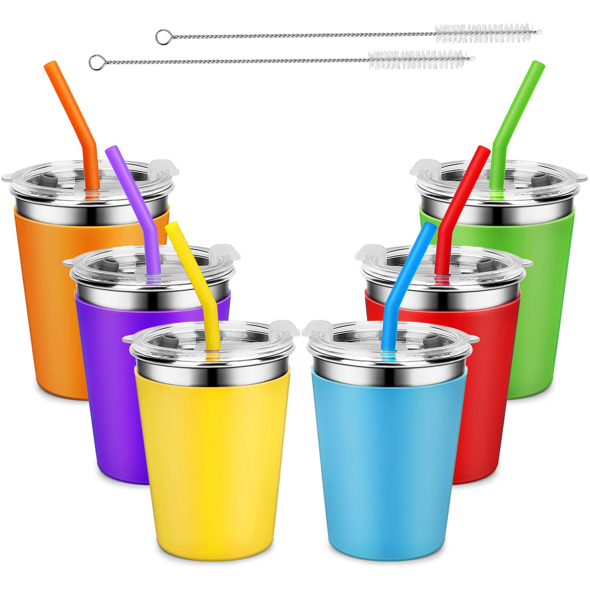 Taza infantil de Yummy Sam, acero inoxidable con manga aislante para manos seguras.