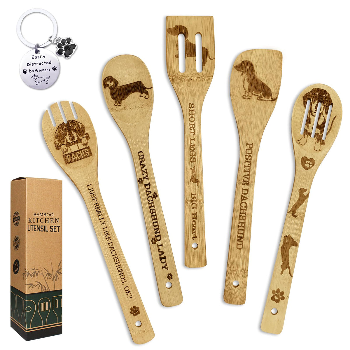 Cucharas dachshund de bambú Yumooni con relieve 3D para regalo.
