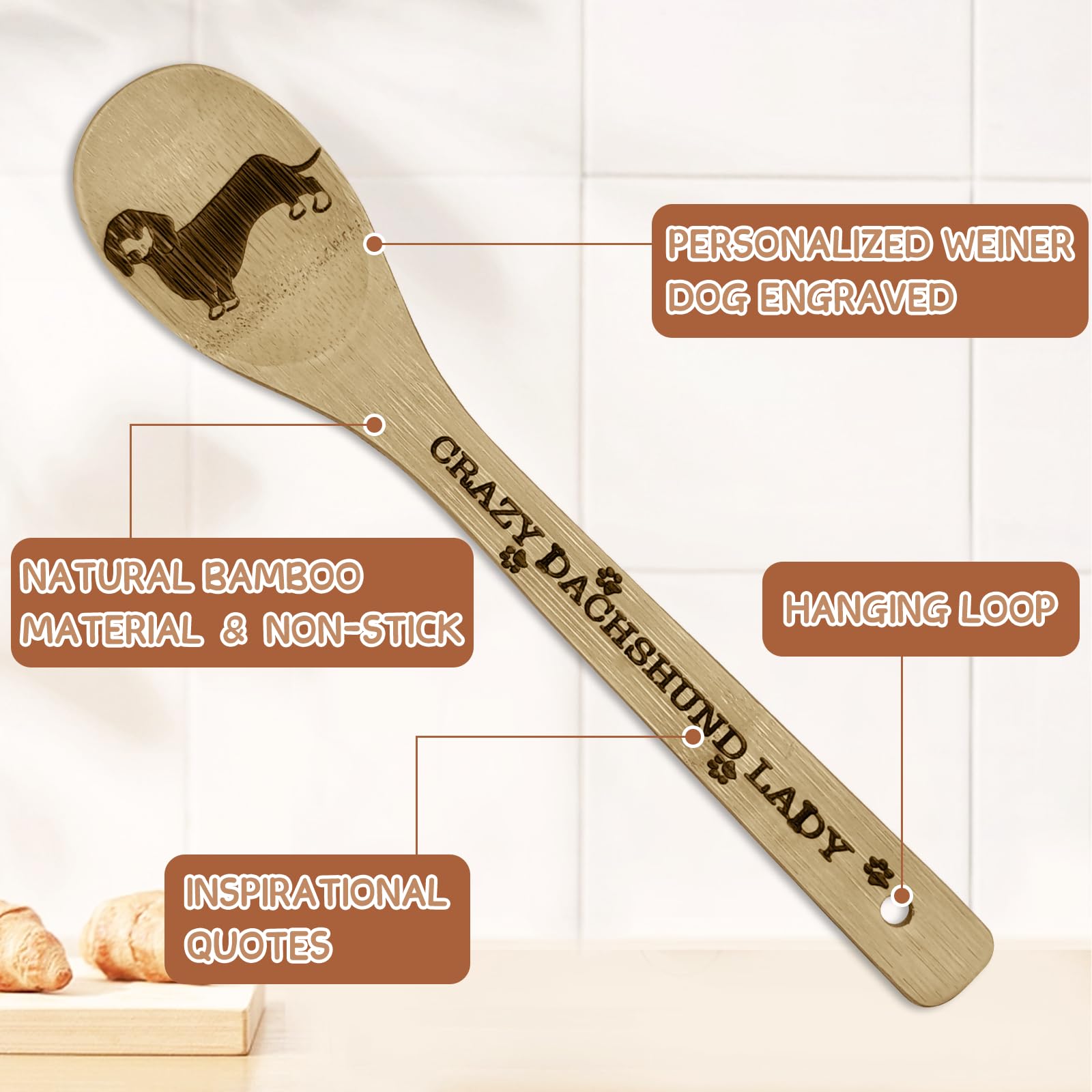 Utensilios de bambú dachshund Yumooni para cocinar sin rayar utensilios.