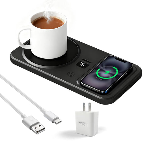 YumSur Taza Calentador Inalámbrico, vista frontal, mantiene tu café a temperatura ideal en la mesa.