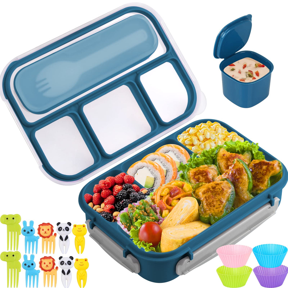 Yumuk Bento Box con cuatro compartimentos para porciones equilibradas.