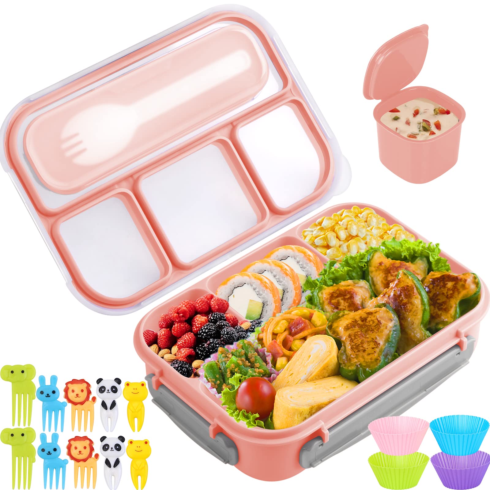 Lonchera Yumuk para niños rosa, 4 compartimentos para separar comidas.