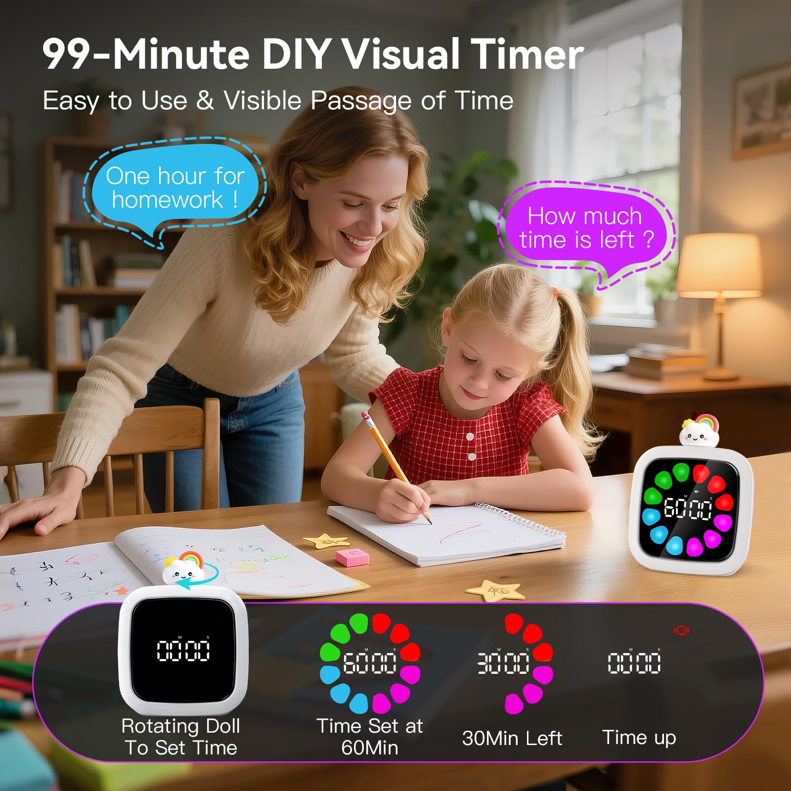 Yunbaoit temporizador visual con 19 tonos, motivación suave para activar tareas