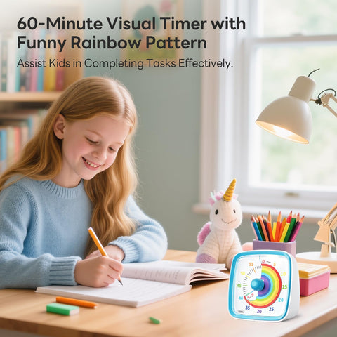Yunbaoit temporizador visual de 60 minutos con arcoíris para gestionar tareas.