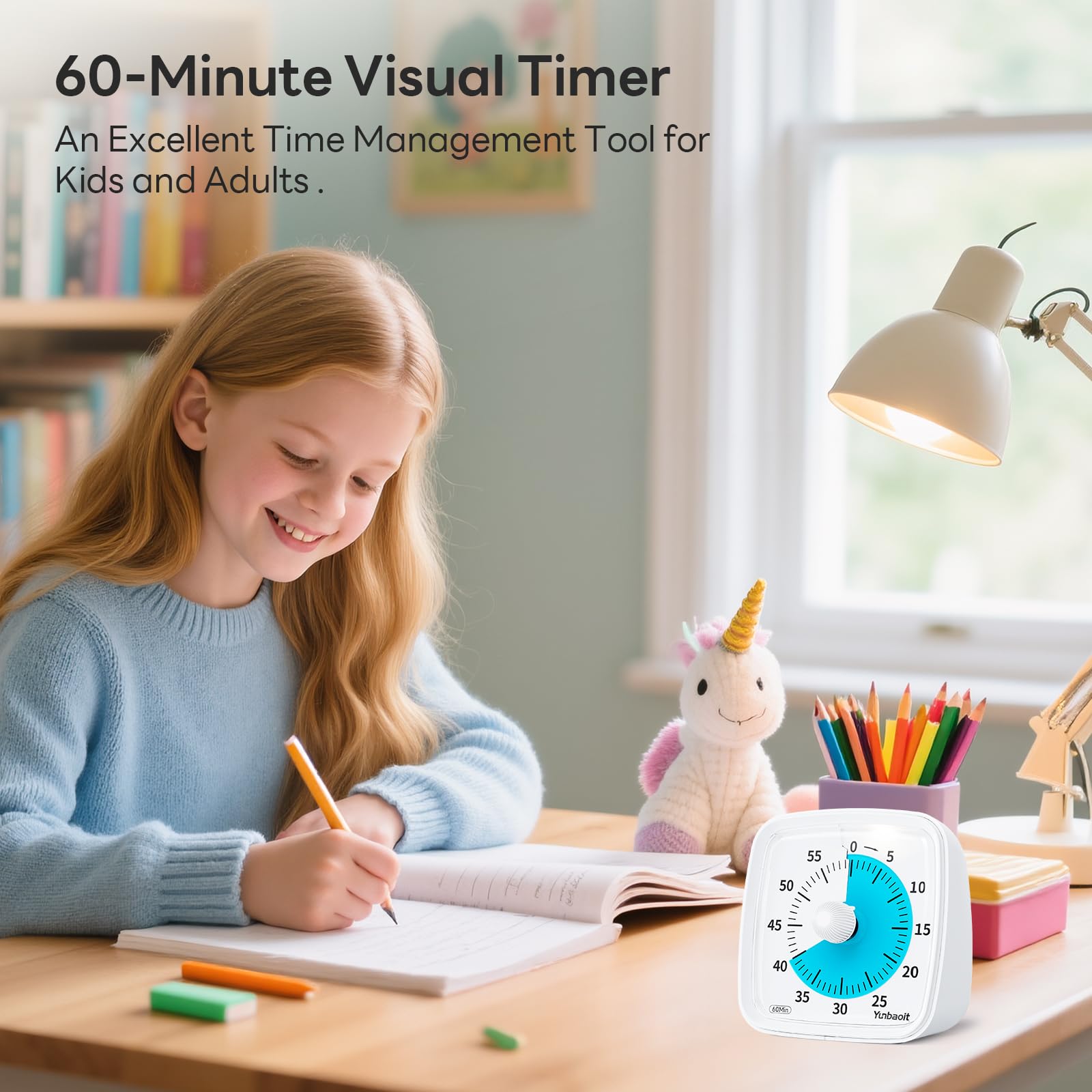 Yunbaoit temporizador visual con ajuste de 60 minutos para gestión del tiempo.