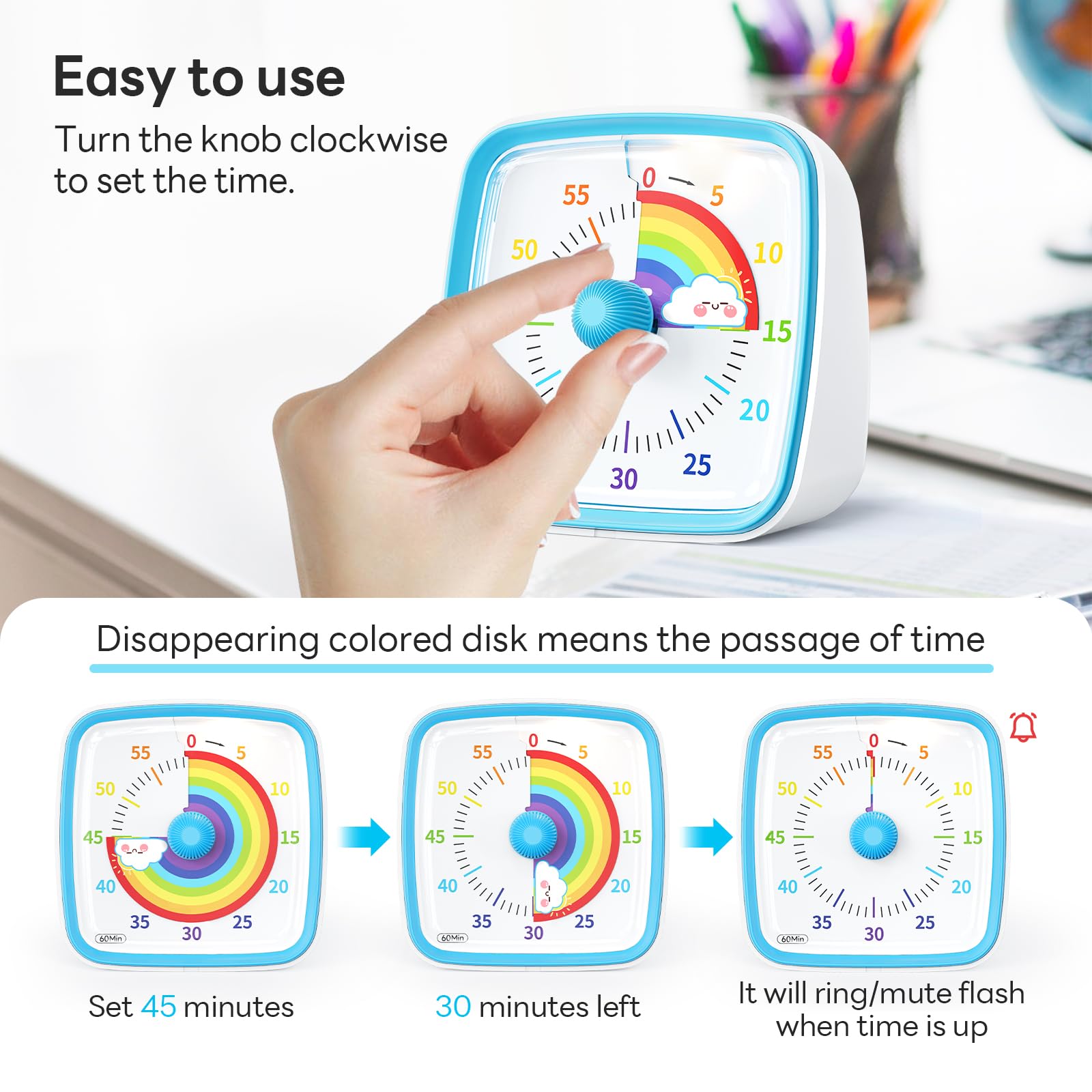 Yunbaoit temporizador visual para niños, mejora la atención en tareas escolares.
