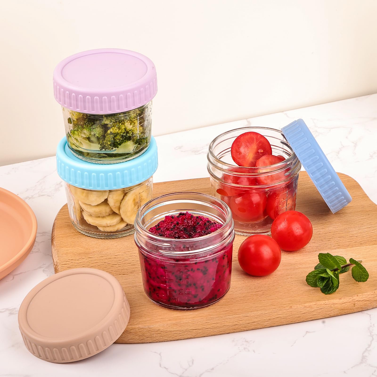 Frascos YUNCANG 4 oz aptos para microondas para calentar comidas con facilidad.