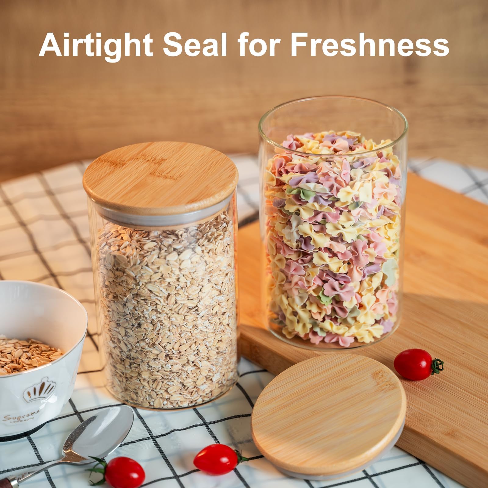 Frascos de vidrio apilables YUNCANG para optimizar espacio en la cocina.
