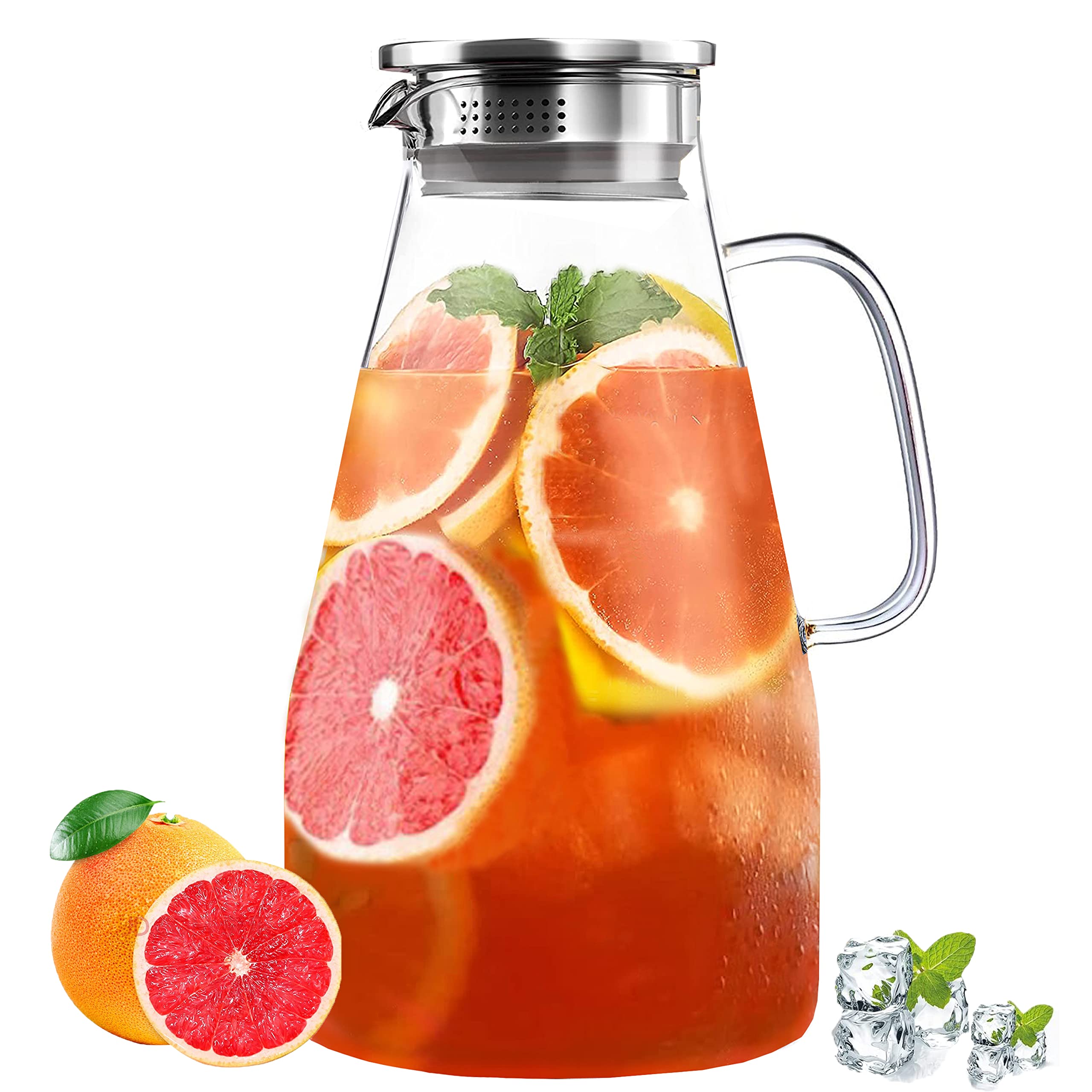 Jarra YUNCANG de vidrio 3qt con tapa de acero inoxidable, vertido sin goteo.