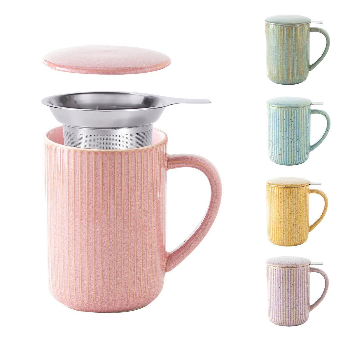 Taza Yundu Flambé Rosa con Infusor y Tapa para una experiencia de té cómoda