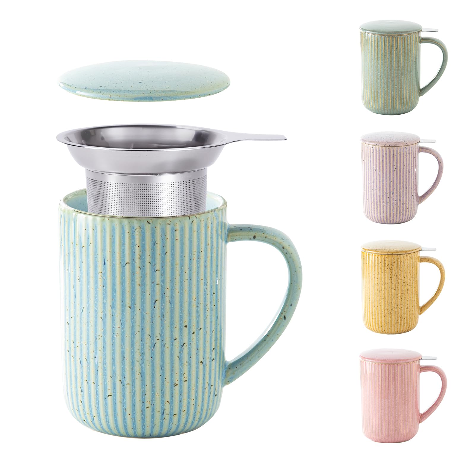 Taza Yundu de cerámica flambe azul 470 ml, ideal para té o café caliente.
