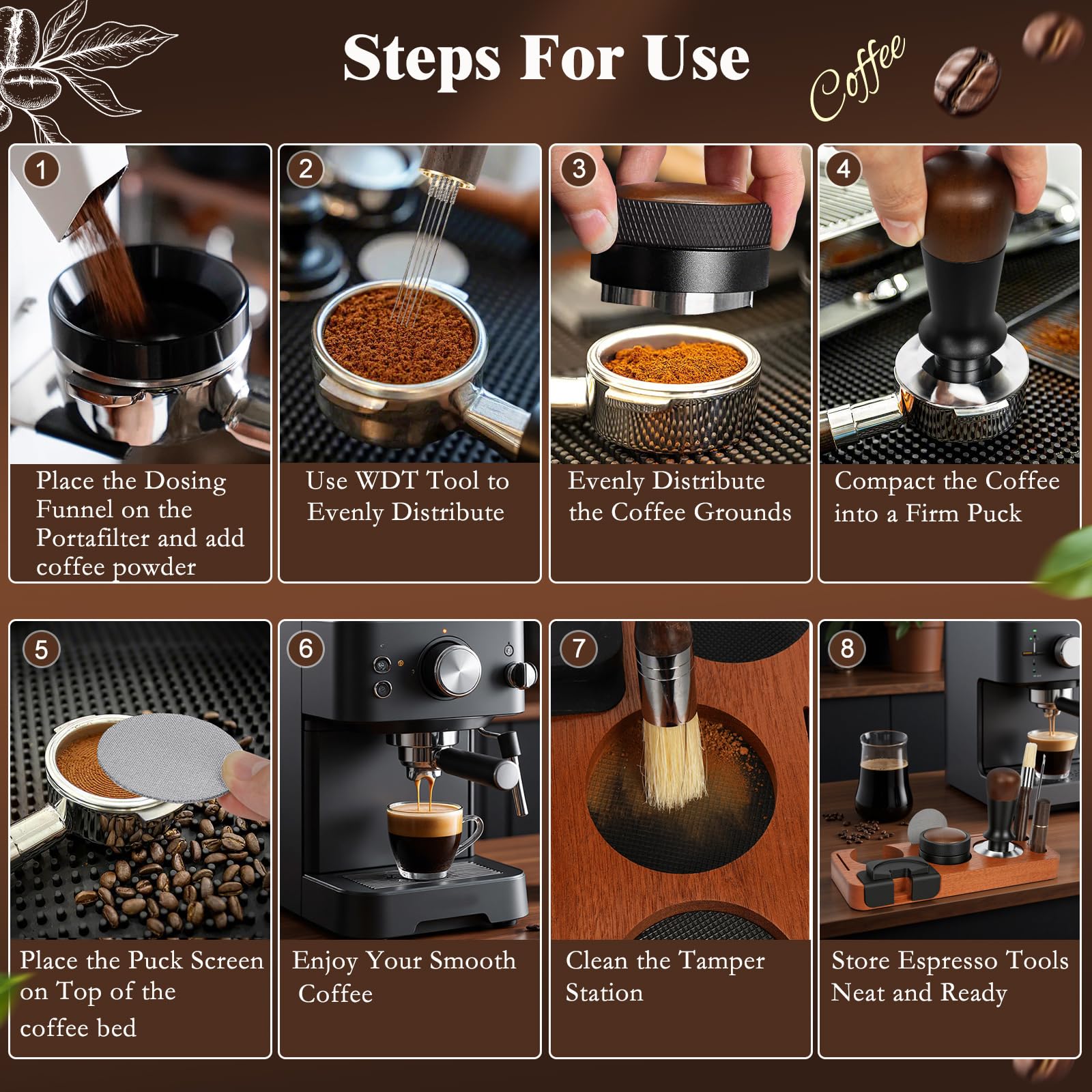 YUNGOO kit espresso completo en negro con base de madera.