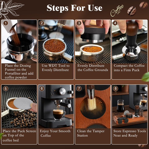 YUNGOO kit espresso completo en negro con base de madera.