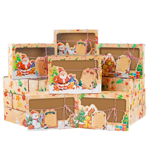Cajas yunhuatdm con ventana diseño Santa, ideal para presentar galletas artesanales