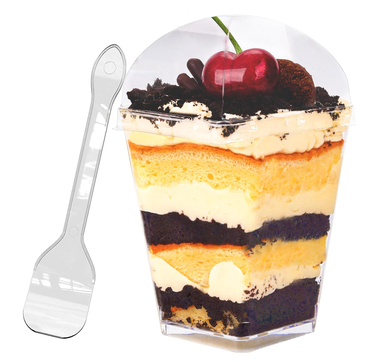 Copa YunKo de postre 5 onzas, cuadrada, con tapa para porciones limpias