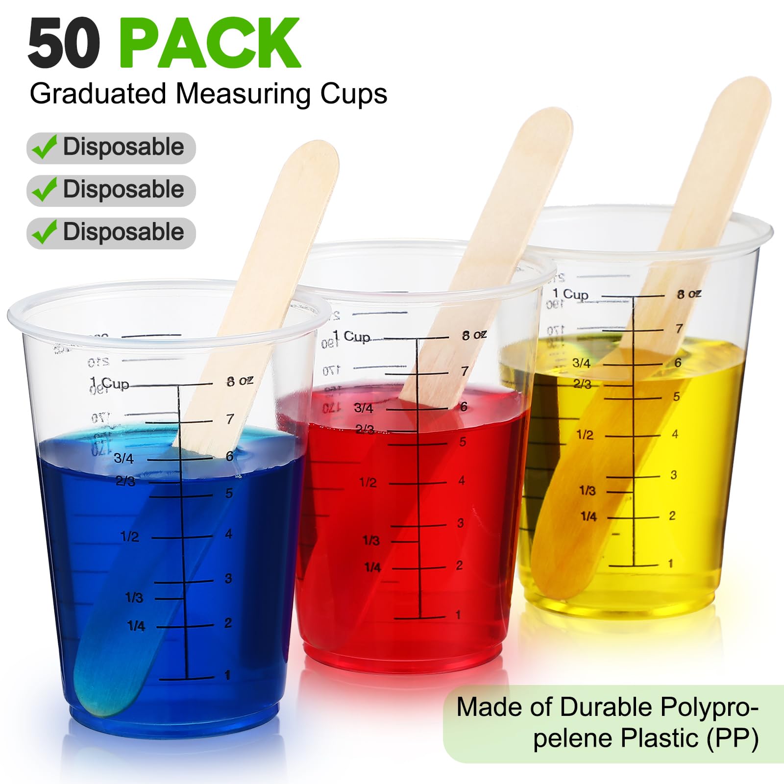 Tazas desechables multifuncionales para resina, cocina y aceites, aumentando eficiencia y consistencia.