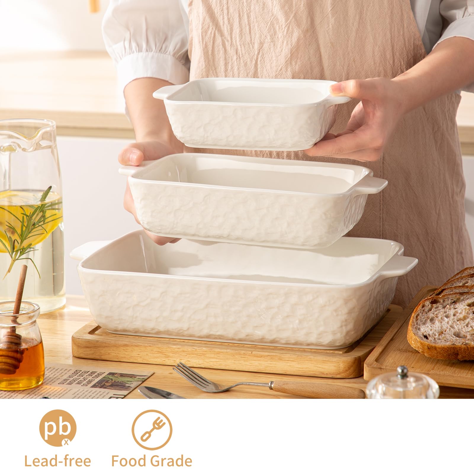 Bandeja YUN TAO cerámica rectangular con borde suave para hornear.