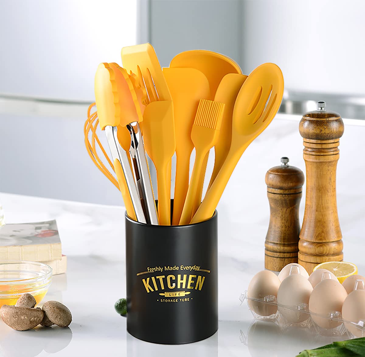 Batidor de silicona YunWuCloud amarillo para emulsiones y batidos