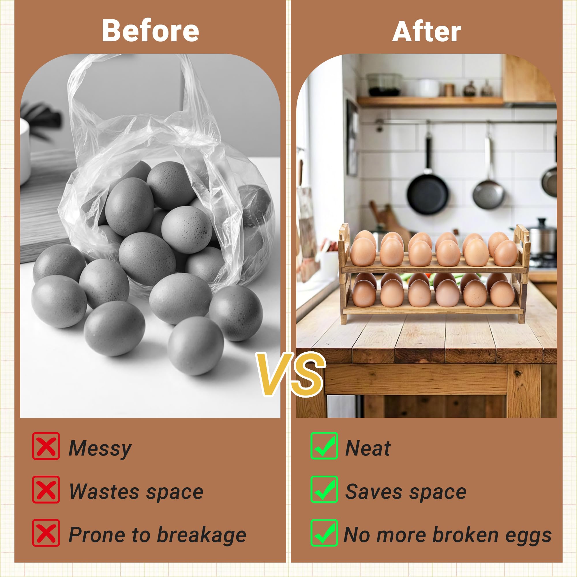Yuoyar dos niveles apilables, maximiza espacio y mantiene huevos a mano.