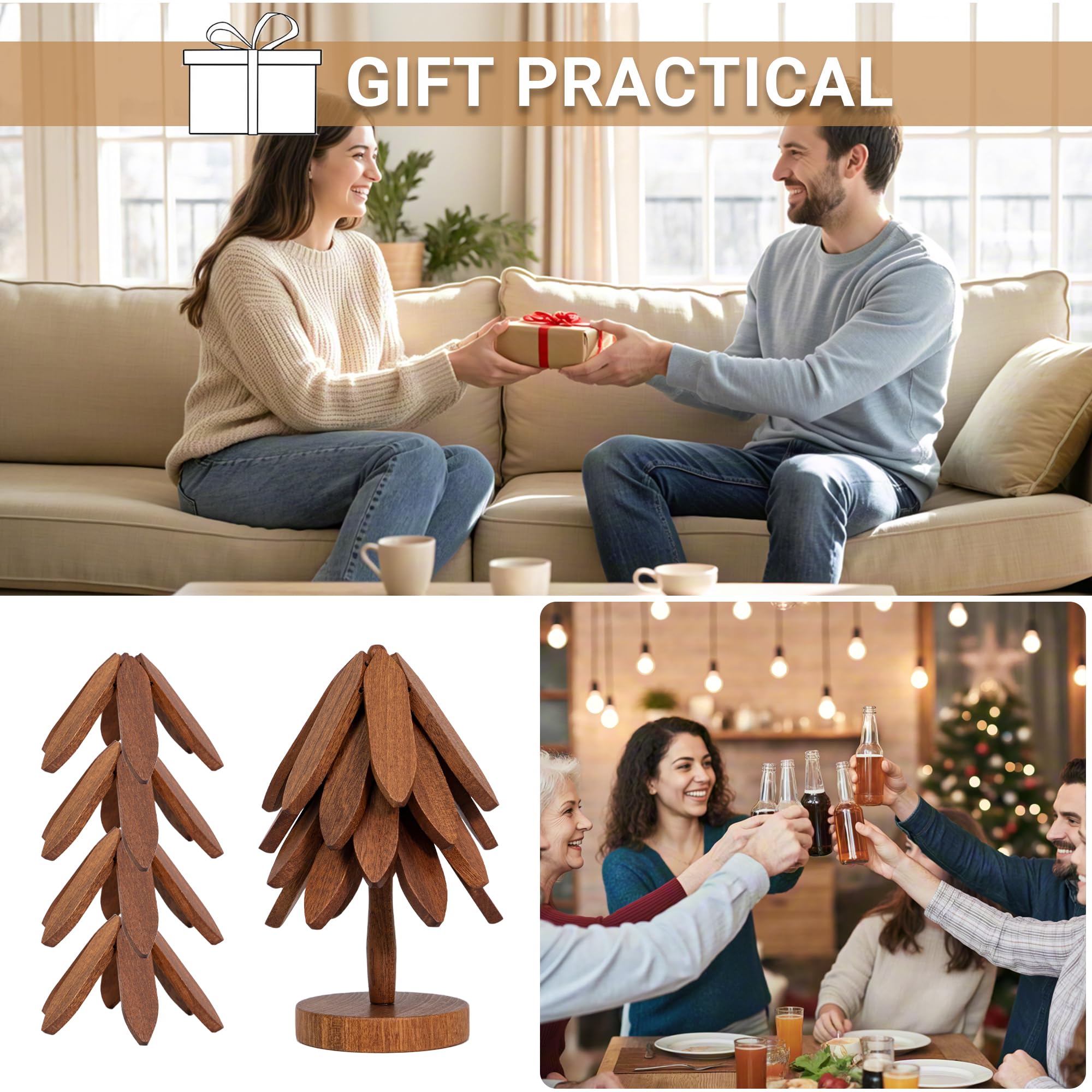 Yuoyar posavasos árbol Sapeli con diseño natural para proteger mesas