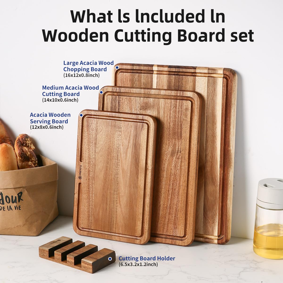 YUSOTAN tabla de 12x8 pulgadas en acacia, ligera y estable para quesos y frutas