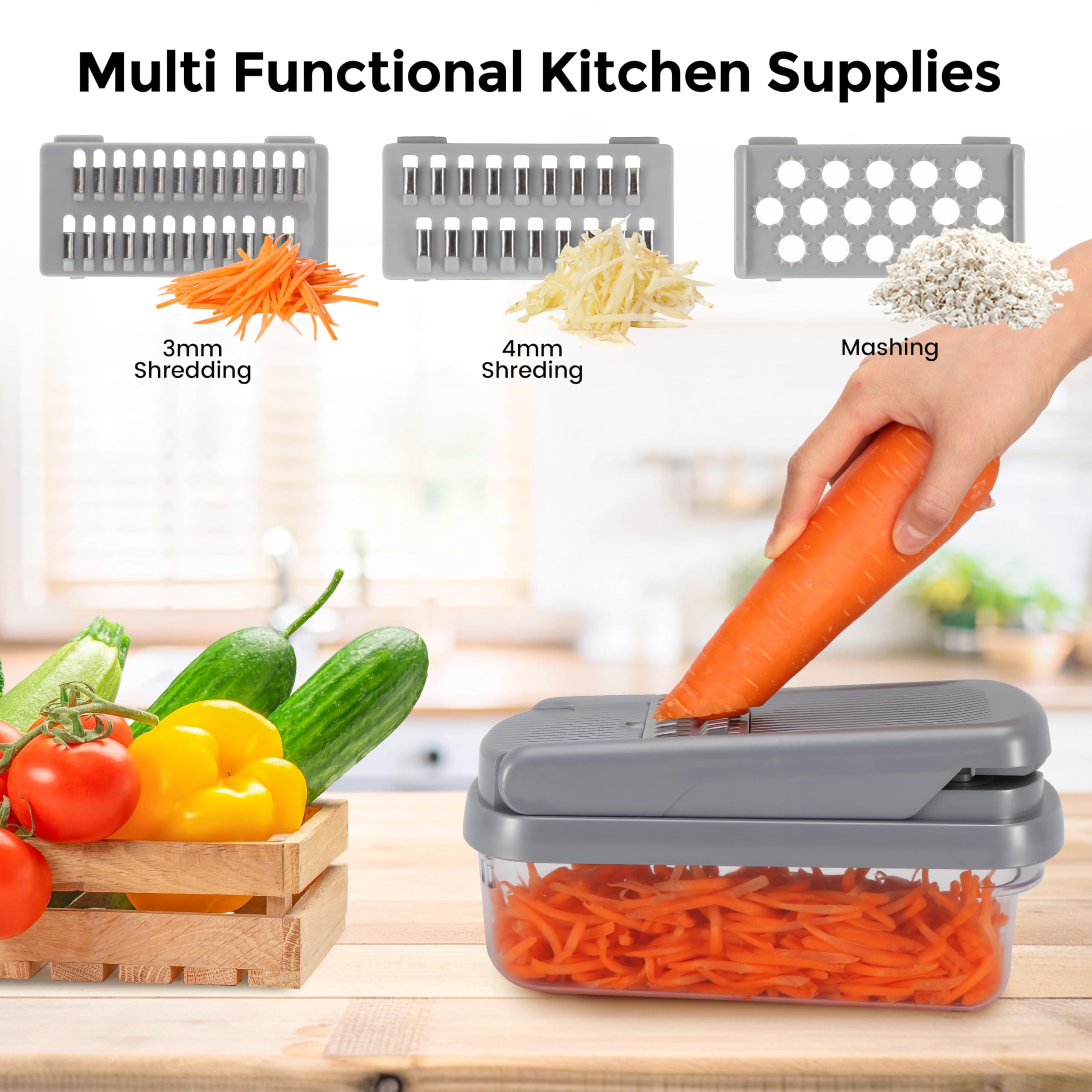 Las cuchillas para dados permiten piezas uniformes para ensaladas y guarniciones.