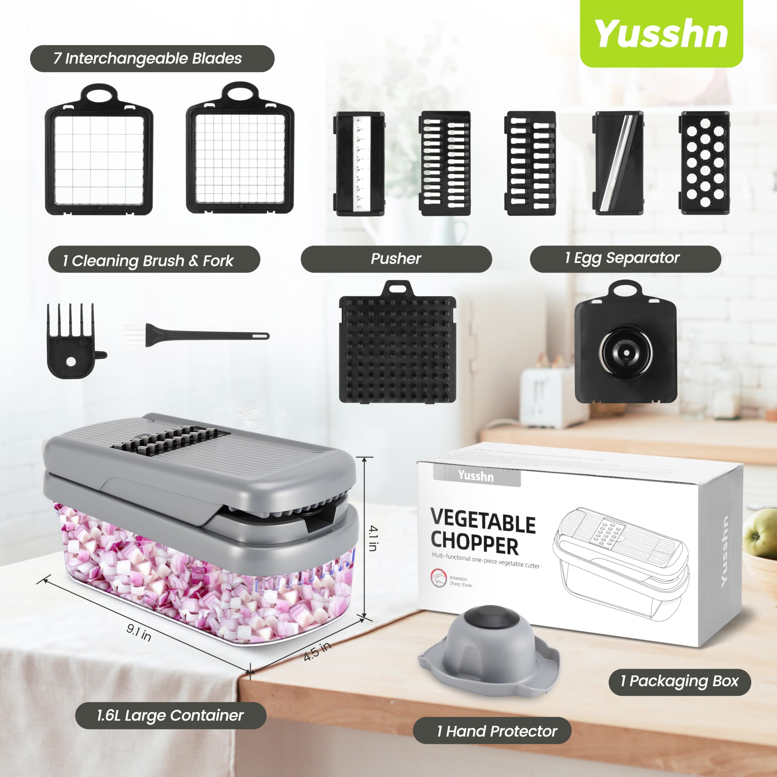 Contenedor integrado de Yusshn facilita recoger ingredientes picados sin derrames.