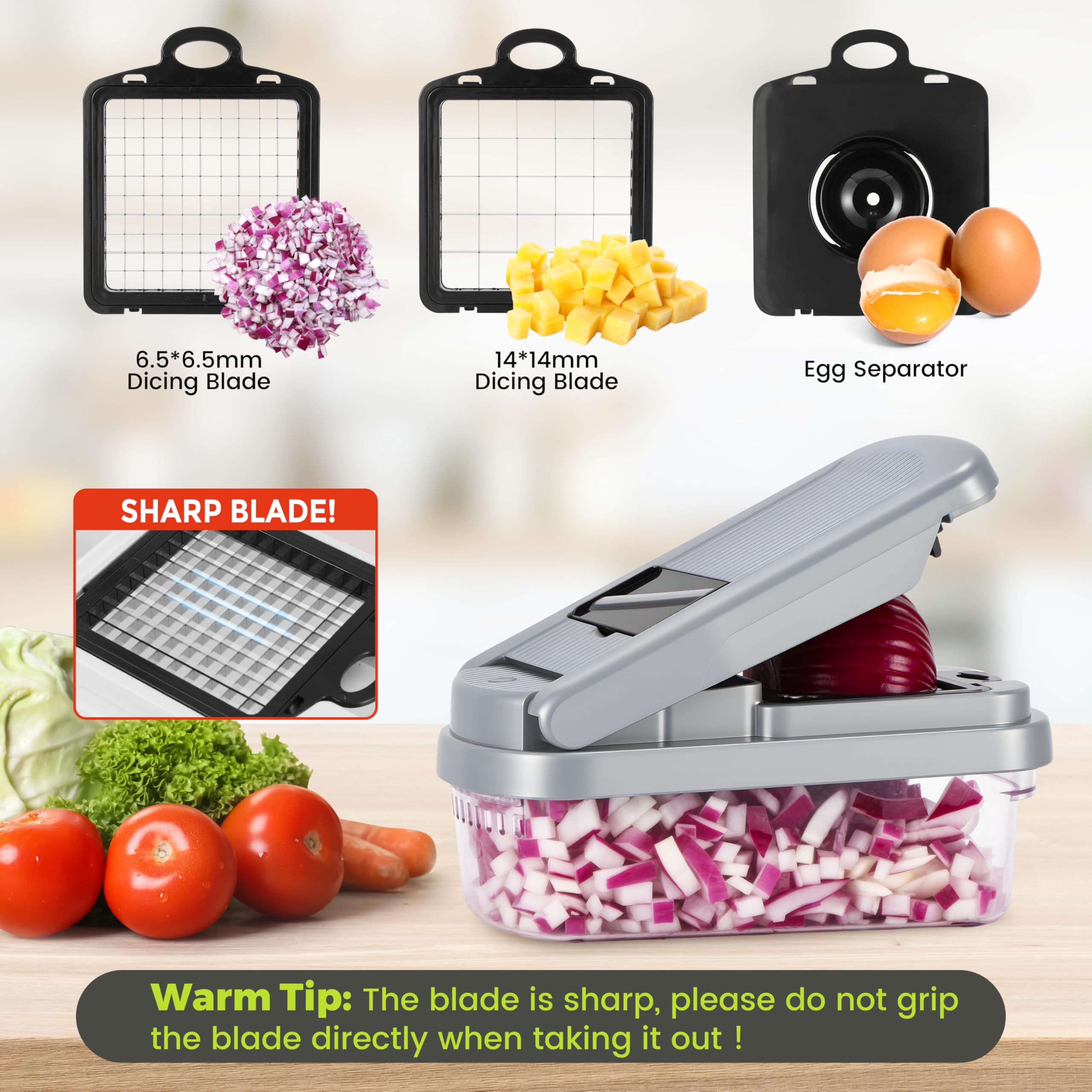 Corte eficiente de tomates y más con Yusshn para ensaladas frescas.