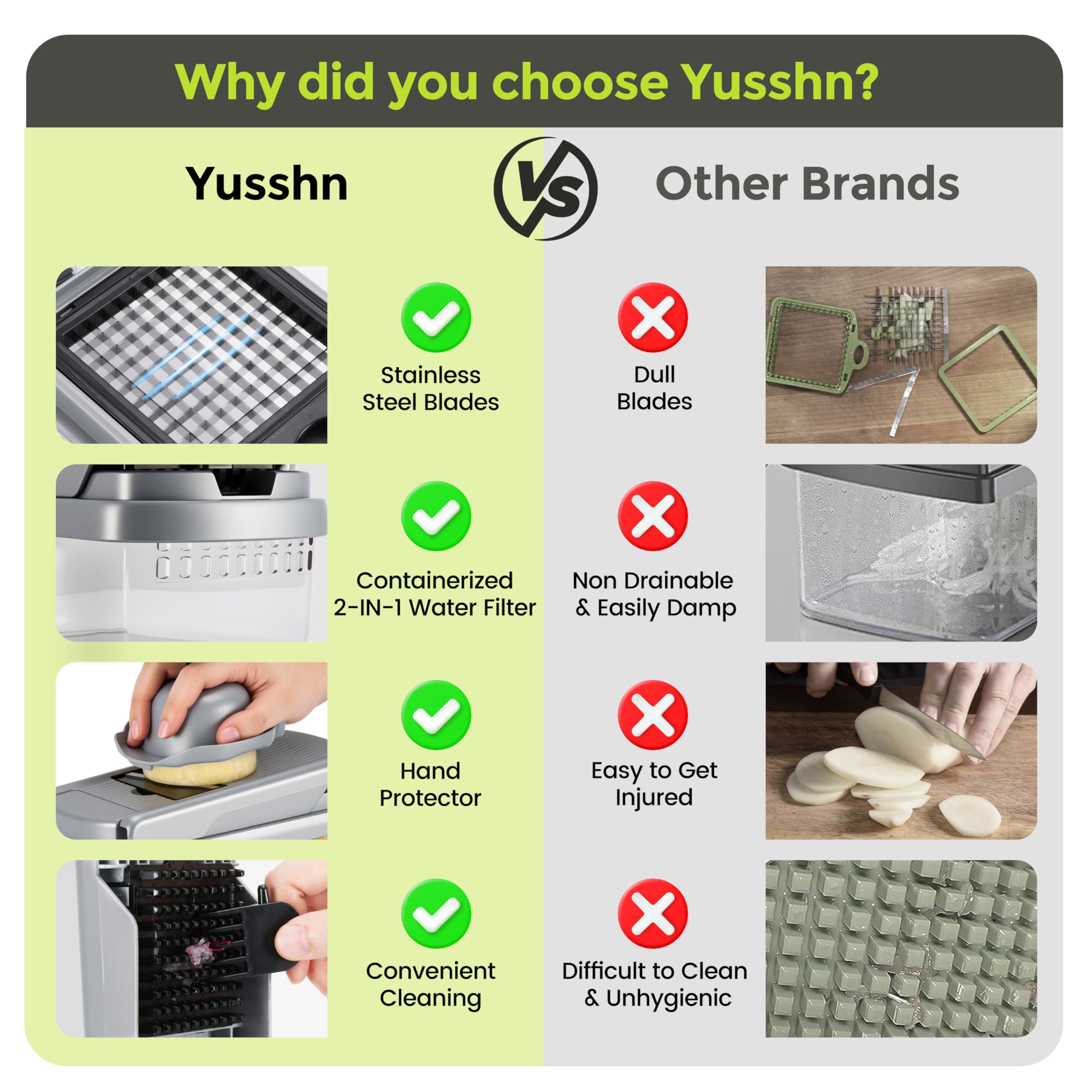 Yusshn para ensaladas y guarniciones con contenedor de recogida incluido.