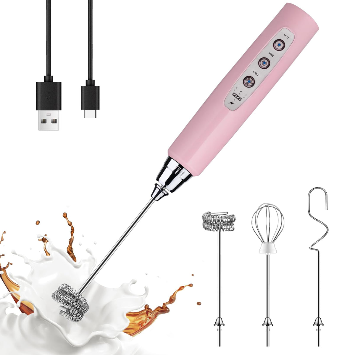 Espumador de leche YUSWKO rosa con 3 cabezas para textura cremosa