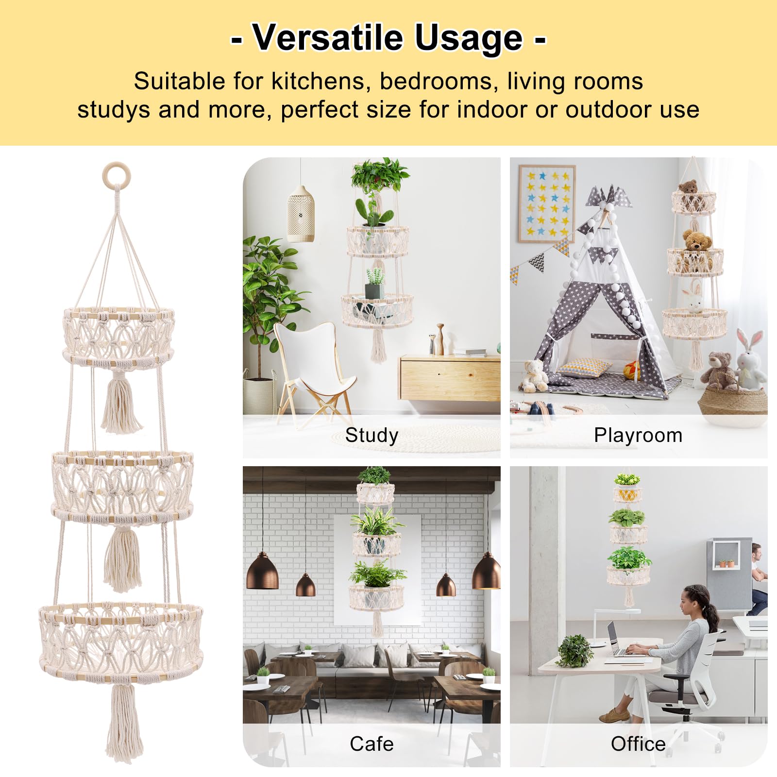 yuuzue cesta colgante macramé acabado borlas: toque bohemio y suave para dormitorio