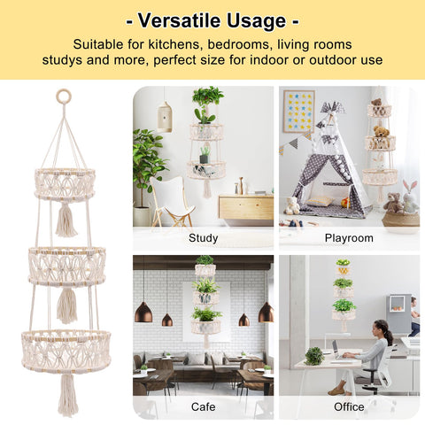 yuuzue cesta colgante macramé acabado borlas: toque bohemio y suave para dormitorio