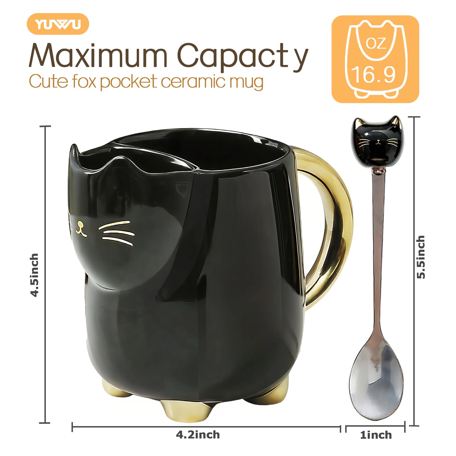 Taza Yuwu con cuchara de cerámica incluida para mezclar fácilmente