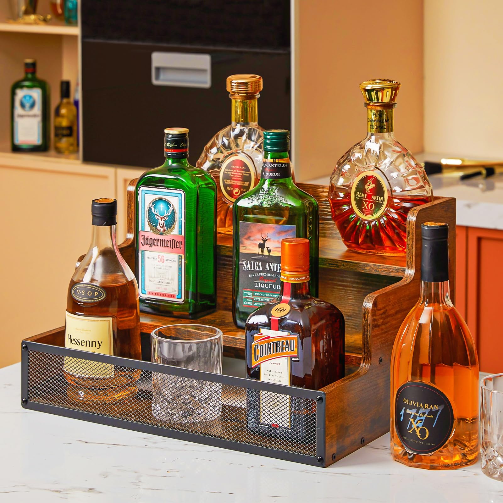Estante de licor Yuzehuaza, tres niveles para visualización y acceso fácil