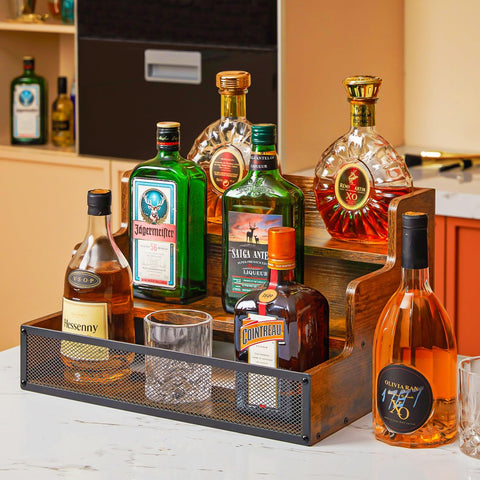 Estante de licor Yuzehuaza, tres niveles para visualización y acceso fácil