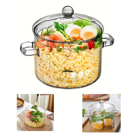Olla de vidrio yvsay con tapa 1900 ml, vista frontal para ver el contenido